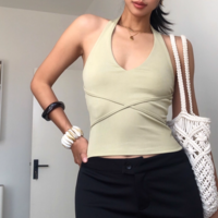 Sexy U-neck cross-ties short slim fit outerwear halter neck vest - Thumbnail 3