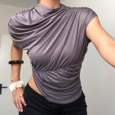 Solid color high collar casual vest t-shirt top - Thumbnail 1
