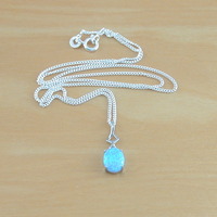 BOXED GIFT/925 Blue Opal Pendant & 18" Silver Chain/Blue Opal Necklace/Blue Opal Jewelry/Opal Jewellery/Opal Jewelery/October Birthstone/UK - Thumbnail 2
