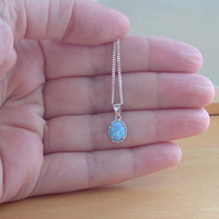 BOXED GIFT/925 Blue Opal Pendant & 18" Silver Chain/Blue Opal Necklace/Blue Opal Jewelry/Opal Jewellery/Opal Jewelery/October Birthstone/UK - Thumbnail 3