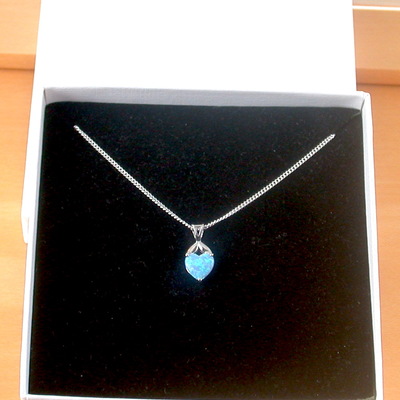 Boxed gift/sterling silver blue opal heart pendant & chain/blue opal heart necklace uk/blue opal jewellery/opal jewelry/october birthstone