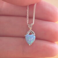 BOXED GIFT/Sterling Silver Blue Opal Heart Pendant & chain/Blue Opal Heart Necklace UK/Blue Opal Jewellery/Opal Jewelry/October Birthstone - Thumbnail 3
