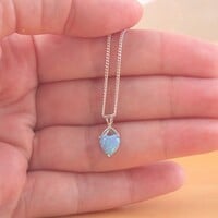 BOXED GIFT/Sterling Silver Blue Opal Heart Pendant & chain/Blue Opal Heart Necklace UK/Blue Opal Jewellery/Opal Jewelry/October Birthstone - Thumbnail 5
