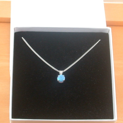 Boxed gift/sterling silver blue opal solitaire pendant & chain/silver blue opal necklace uk/opal jewellery/opal jewelry/october birthstone/opal gift