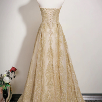 Shiny Tulle Sequins Long Prom Dress, A-Line Strapless Evening Party Dress - Thumbnail 3