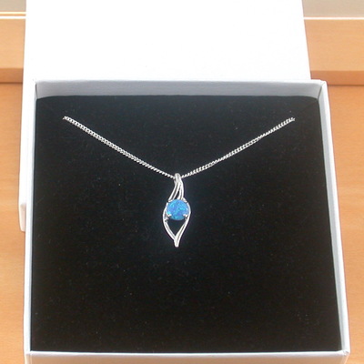 Boxed gift/sterling silver blue opal pendant & 18" silver chain/sterling silver blue opal necklace/blue opal jewellery/blue opal jewelry/uk