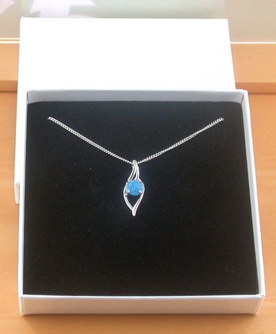 BOXED GIFT/Sterling Silver Blue Opal Pendant & 18" Silver Chain/Sterling Silver Blue Opal Necklace/Blue Opal Jewellery/Blue Opal Jewelry/UK