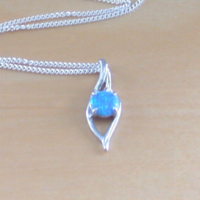 BOXED GIFT/Sterling Silver Blue Opal Pendant & 18" Silver Chain/Sterling Silver Blue Opal Necklace/Blue Opal Jewellery/Blue Opal Jewelry/UK - Thumbnail 1