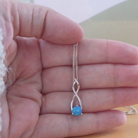 BOXED GIFT/Sterling Silver Blue Opal Pendant & Chain/Blue Opal Necklace/Opal Jewellery/Opal Jewelry/October Birthstone/UK - Thumbnail 2