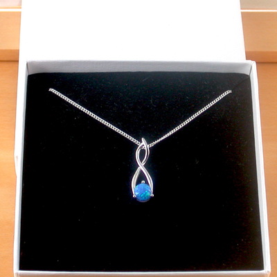 Boxed gift/sterling silver blue opal pendant & chain/blue opal necklace/opal jewellery/opal jewelry/october birthstone/uk