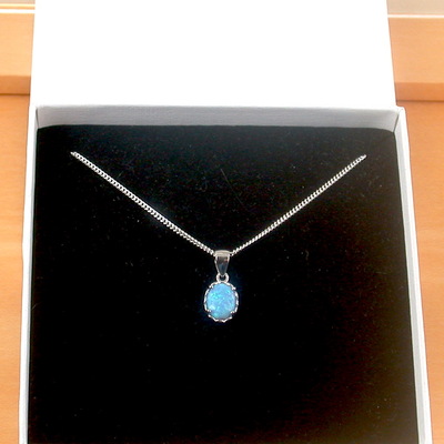 Boxed gift/sterling silver blue opal pendant & chain/blue opal necklace/opal necklace/opal jewellery/opal jewelry/uk