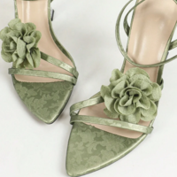Elegant Green High-Heeled Sandals with Flower Decoration - Thumbnail 2