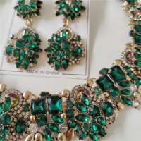 Fashion Green Crystal Rhinestones Choker Necklace & Earrings Set - Thumbnail 2