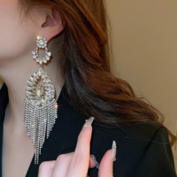 Glamorous Statement Long Rhinestone Tassel Earrings for Women - Thumbnail 4