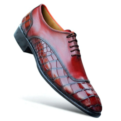 Crafted leather handmade classic red crocodile/alligator leather dress shoes - Thumbnail 2