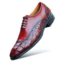 Crafted Leather Handmade Classic Red Crocodile/Alligator Leather Dress Shoes - Thumbnail 1