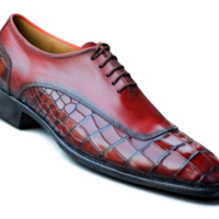 Crafted Leather Handmade Classic Red Crocodile/Alligator Leather Dress Shoes - Thumbnail 2