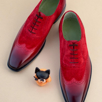 Crafted Leather Classic Red Patina Suede Leather Wingtip Formal Oxford Dress Shoes - Thumbnail 3