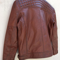 Crafted Leather Men's Motorcycle Brown Genuine Lambskin Leather Slim fit Biker jacket  - Thumbnail 3