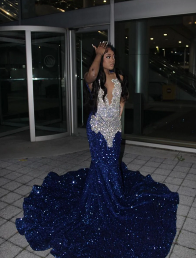 Mermaid Royal Blue Sequins  African Formal Party Dresses