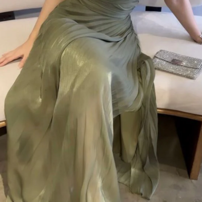 A line green straps long prom dress party dress - Thumbnail 1