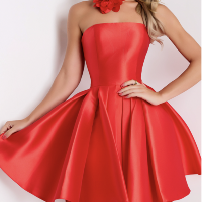 Short red homecoming dresses with flower choker