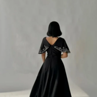 A line Black Long Prom Dress For Party - Thumbnail 1