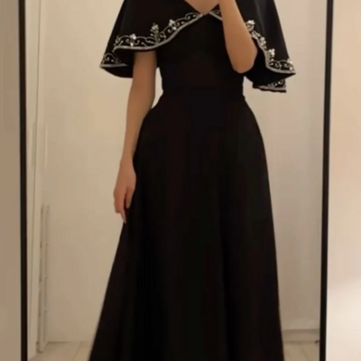 A line black long prom dress for party - Thumbnail 1
