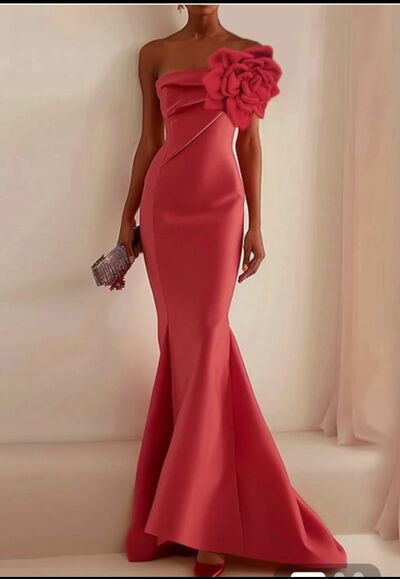 Orange Mermaid One Shoulder 3D Handmade Flower Prom Dress Evening Formal Gown