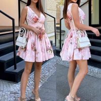 Elegant Women'S Pink Floral Sleeveless Dress - Thumbnail 2