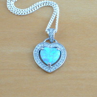 BOXED GIFT/Sterling Silver Blue Opal Heart Pendant & Chain/Opal Necklace/Blue Opal Necklace/Opal Jewellery/Opal Jewelry/Gemstone Necklace/UK - Thumbnail 1