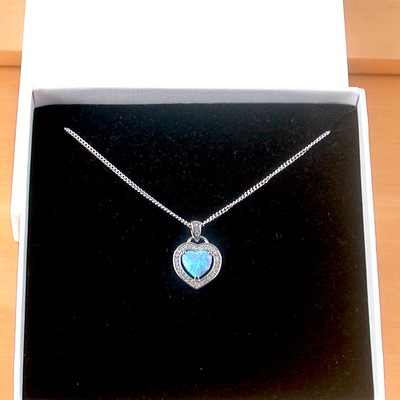 Boxed gift/sterling silver blue opal heart pendant & chain/opal necklace/blue opal necklace/opal jewellery/opal jewelry/gemstone necklace/uk