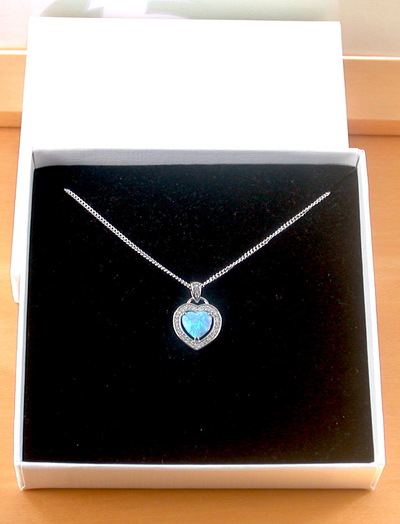 BOXED GIFT/Sterling Silver Blue Opal Heart Pendant & Chain/Opal Necklace/Blue Opal Necklace/Opal Jewellery/Opal Jewelry/Gemstone Necklace/UK
