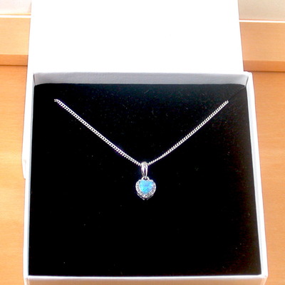 Boxed gift/sterling silver blue opal heart pendant & chain/blue opal necklace/blue opal jewellery/blue opal jewelry/opal necklace/uk