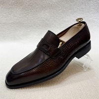 Men's handmade leather shoes top layer cowhide business slip-on penny loafers  - Thumbnail 1