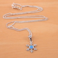 BOXED GIFT/Sterling Silver Blue Opal Snowflake Pendant & Chain/Snowflake Necklace/Snowflake Jewellery/Snowflake Jewelry/Opal Jewellery/UK - Thumbnail 2
