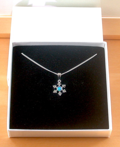 BOXED GIFT/Sterling Silver Blue Opal Snowflake Pendant & Chain/Snowflake Necklace/Snowflake Jewellery/Snowflake Jewelry/Opal Jewellery/UK
