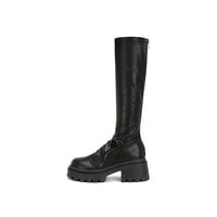 Genuine leather thick heel pleated mid-high elastic pile women's knight boots  - Thumbnail 2