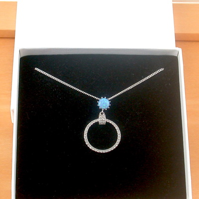 Boxed gift/sterling silver blue opal pendant & chain/blue opal necklace/blue opal jewellery/blue opal jewelry/opal & cz necklace/uk