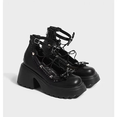 Jk lace up bowknot heeled shoes
