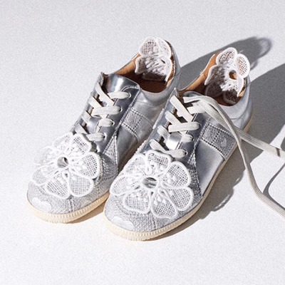 Lace foral silver shoes