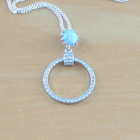 Boxed GIFT/Sterling Silver Blue Opal Pendant & Chain/Blue Opal Necklace/Blue Opal Jewellery/Blue Opal Jewelry/Opal & Cz Necklace/UK - Thumbnail 1