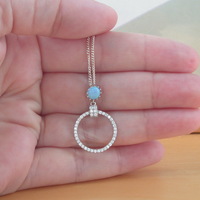 Boxed GIFT/Sterling Silver Blue Opal Pendant & Chain/Blue Opal Necklace/Blue Opal Jewellery/Blue Opal Jewelry/Opal & Cz Necklace/UK - Thumbnail 3