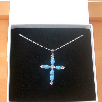 Boxed gift/sterling silver blue opal cross pendant & chain/blue opal necklace/cross pendant/cross jewellery/opal jewellery/uk