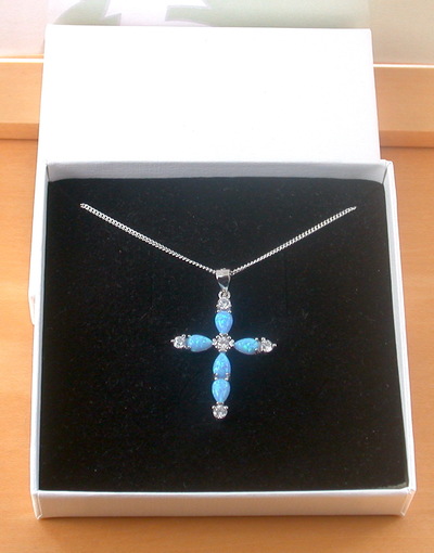 BOXED GIFT/Sterling Silver Blue Opal Cross Pendant & Chain/Blue Opal Necklace/Cross Pendant/Cross Jewellery/Opal Jewellery/UK