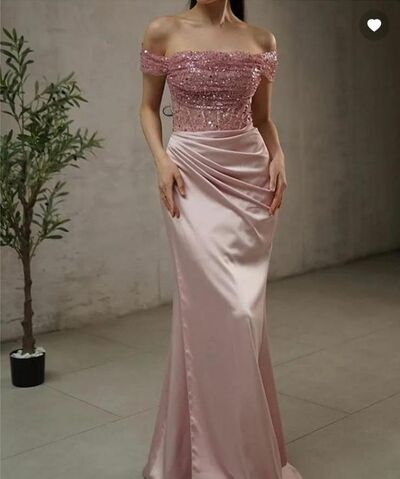 Pink Mermaid Off the Shoulder Sequins Prom Dress Evening Formal Gown