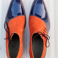 Crafted Leather Classic Blue Patent Suede Leather Lace up Dress Shoes - Thumbnail 1