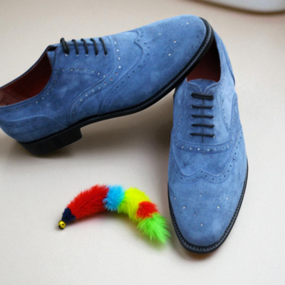 Crafted leather handmade blue suede oxford lace up dress shoes for men - Thumbnail 4