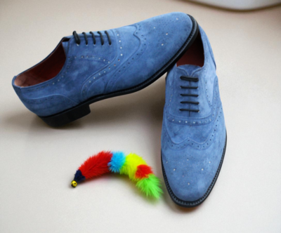 Crafted Leather Handmade Blue Suede Oxford Lace up Dress Shoes For Men