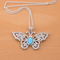 BOXED GIFT/Sterling Silver Blue Opal Butterfly Pendant & 18 inch Chain/Butterfly Necklace/Opal Necklace/Opal Jewellery/October Birthstone/UK - Thumbnail 1